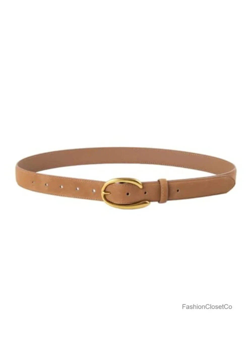Women's Leather Belt with Gold Buckle - Fashion Suede Belt for Jeans & Dresses